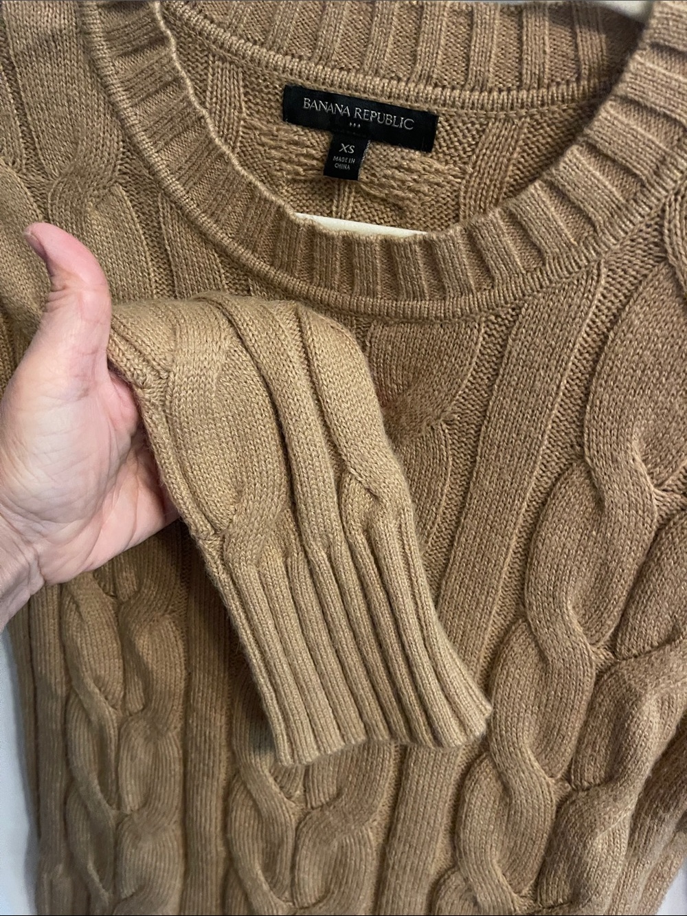 Banana Republic Cable-Knit Crewneck Sweater in Camel/Tan - Picture 5 of 10